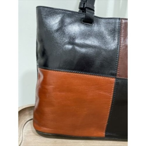 Patricia Nash Tote Bag Danville Colorblock Black British Tan Leather NEW - Picture 4 of 14